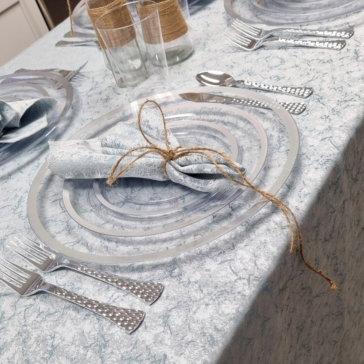 Light Blue Shimmer Metallic Tablecloth