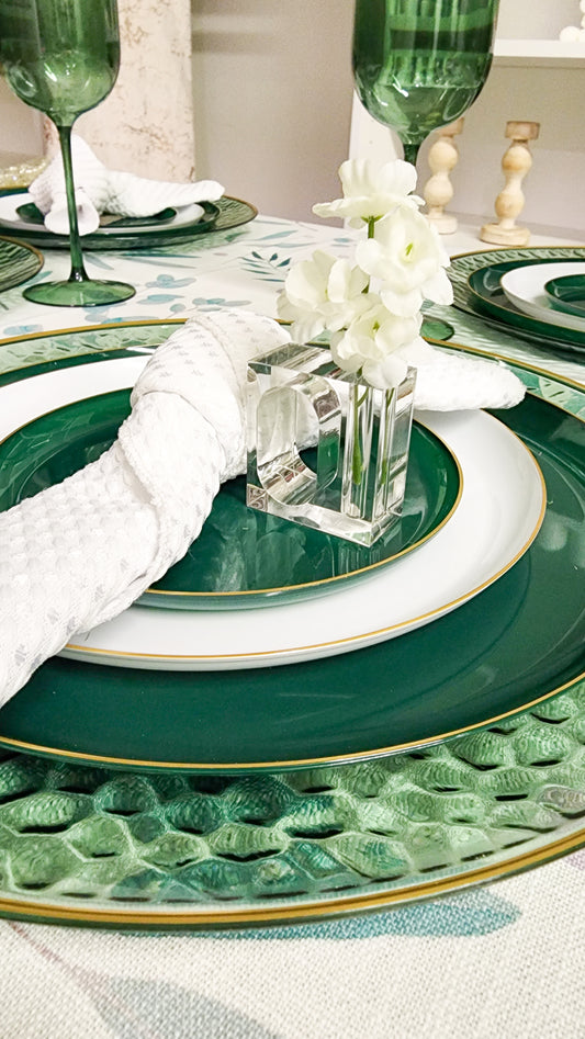 Lucite Flower Holder Napkin Rings - Set Of 6