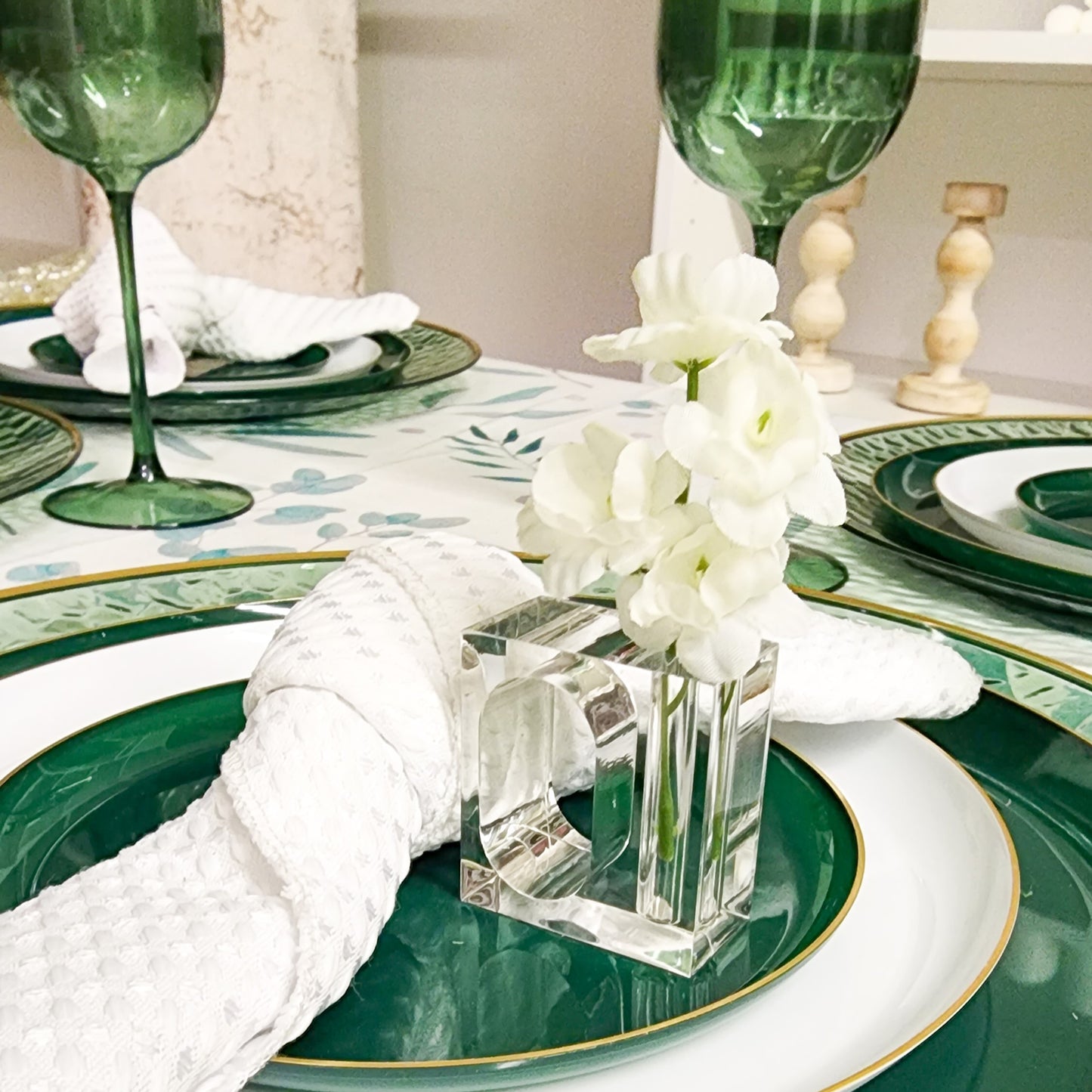 Lucite Flower Holder Napkin Rings - Set Of 6
