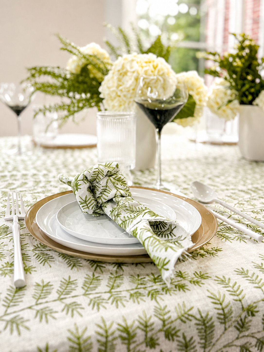 The Jardin Green Embroidered Tablecloth & Napkins