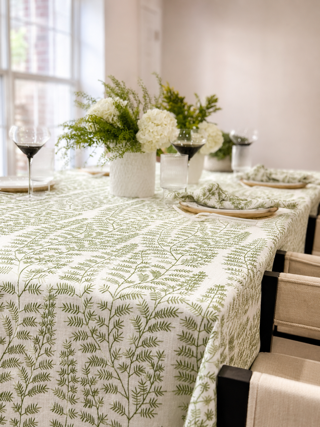 The Jardin Green Embroidered Tablecloth & Napkins