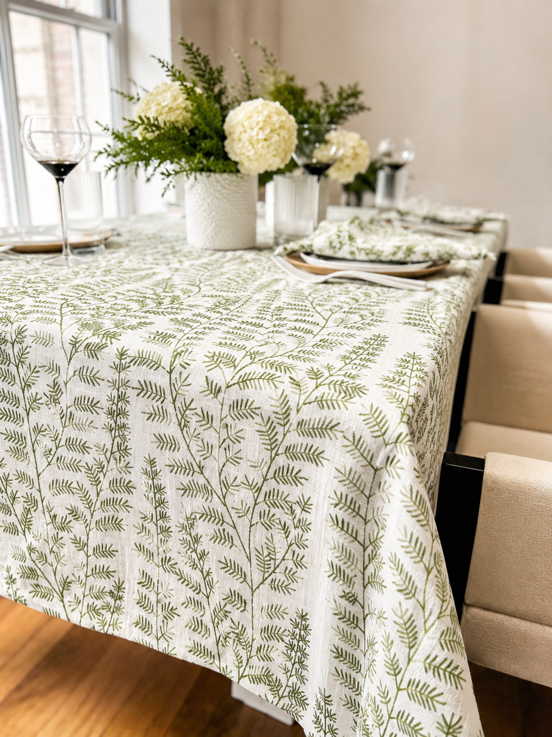 The Jardin Green Embroidered Tablecloth & Napkins