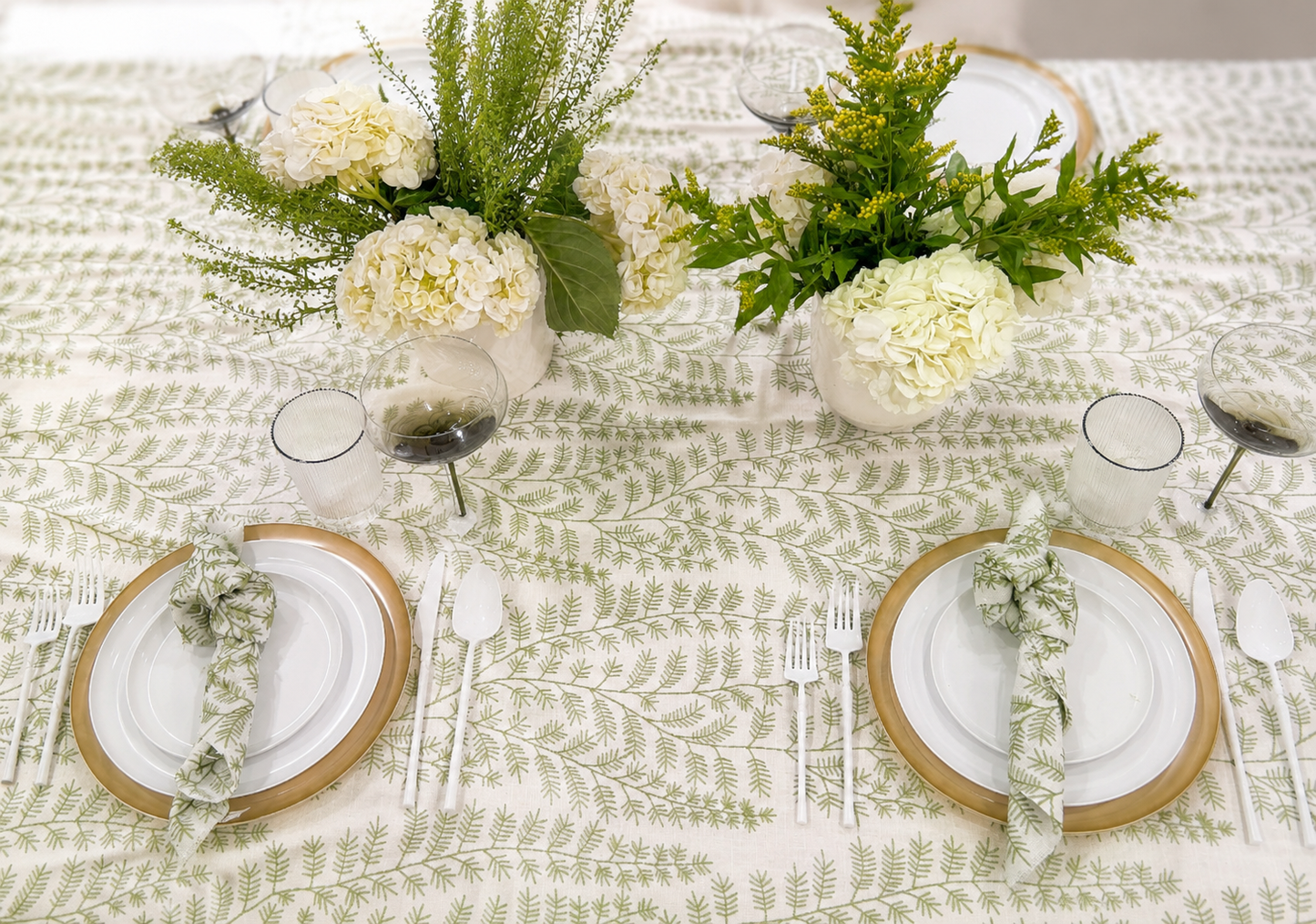 The Jardin Green Embroidered Tablecloth & Napkins