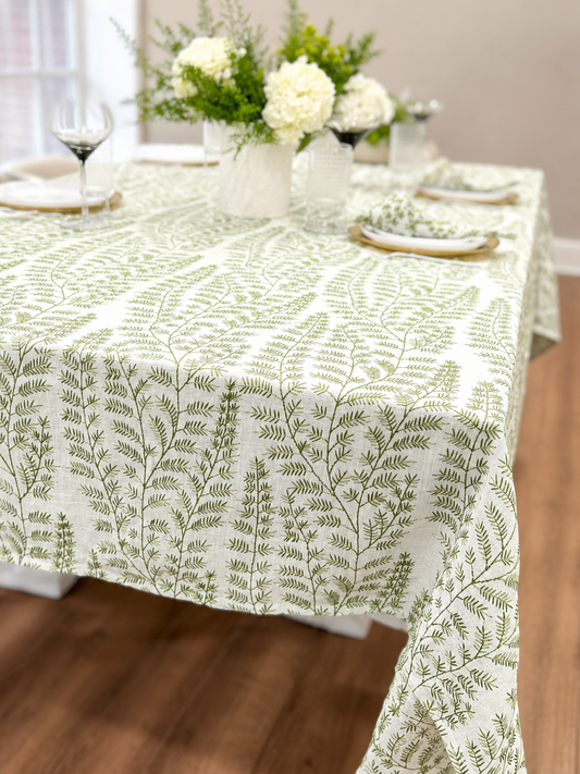 The Jardin Green Embroidered Tablecloth & Napkins