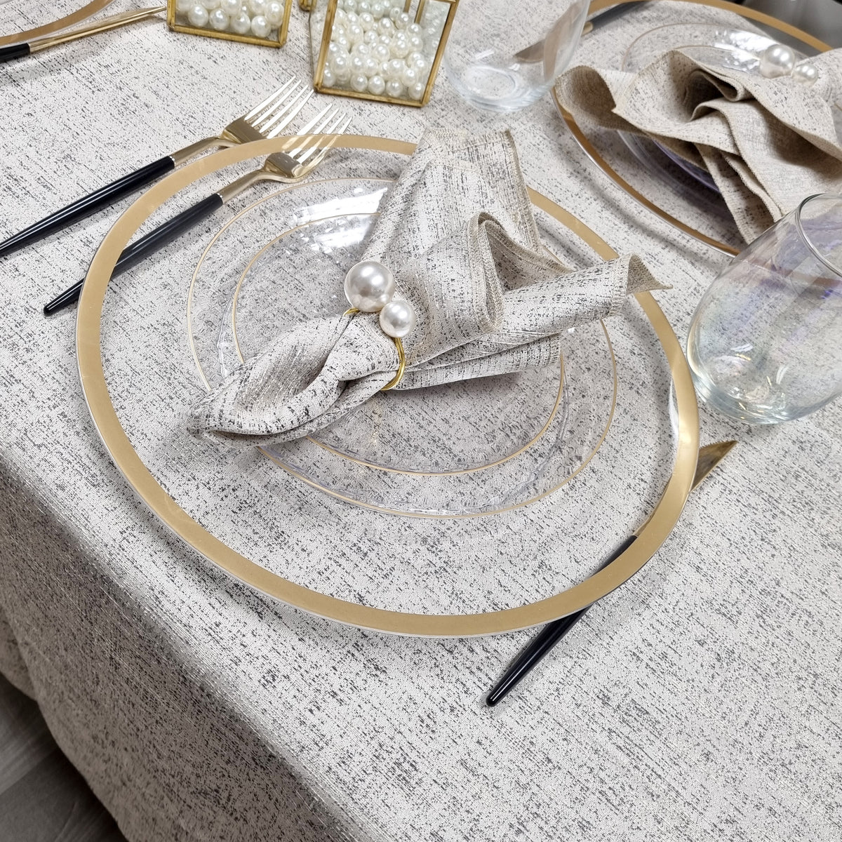 Spill Proof Cream Steel Tablecloth