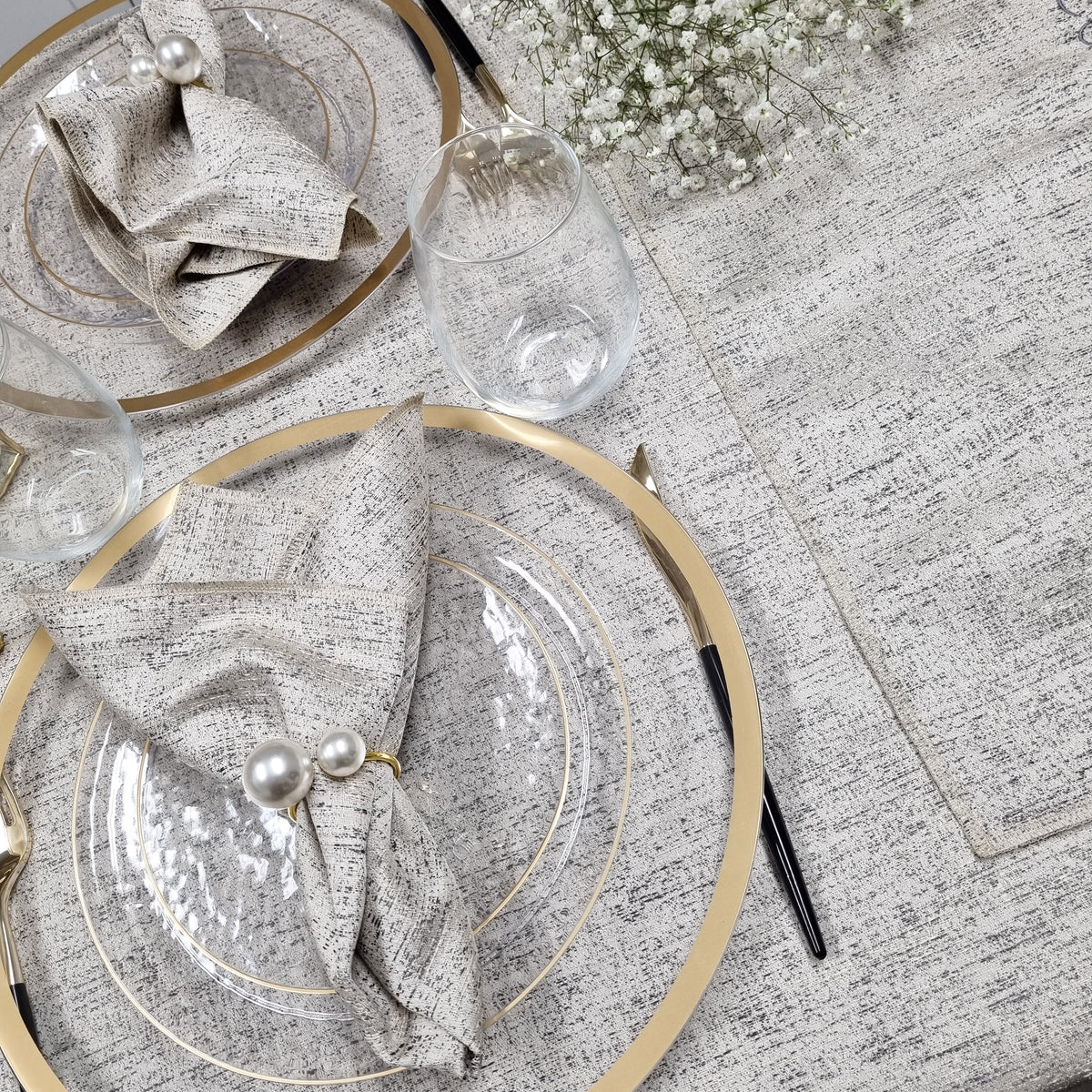 Spill Proof Cream Steel Tablecloth