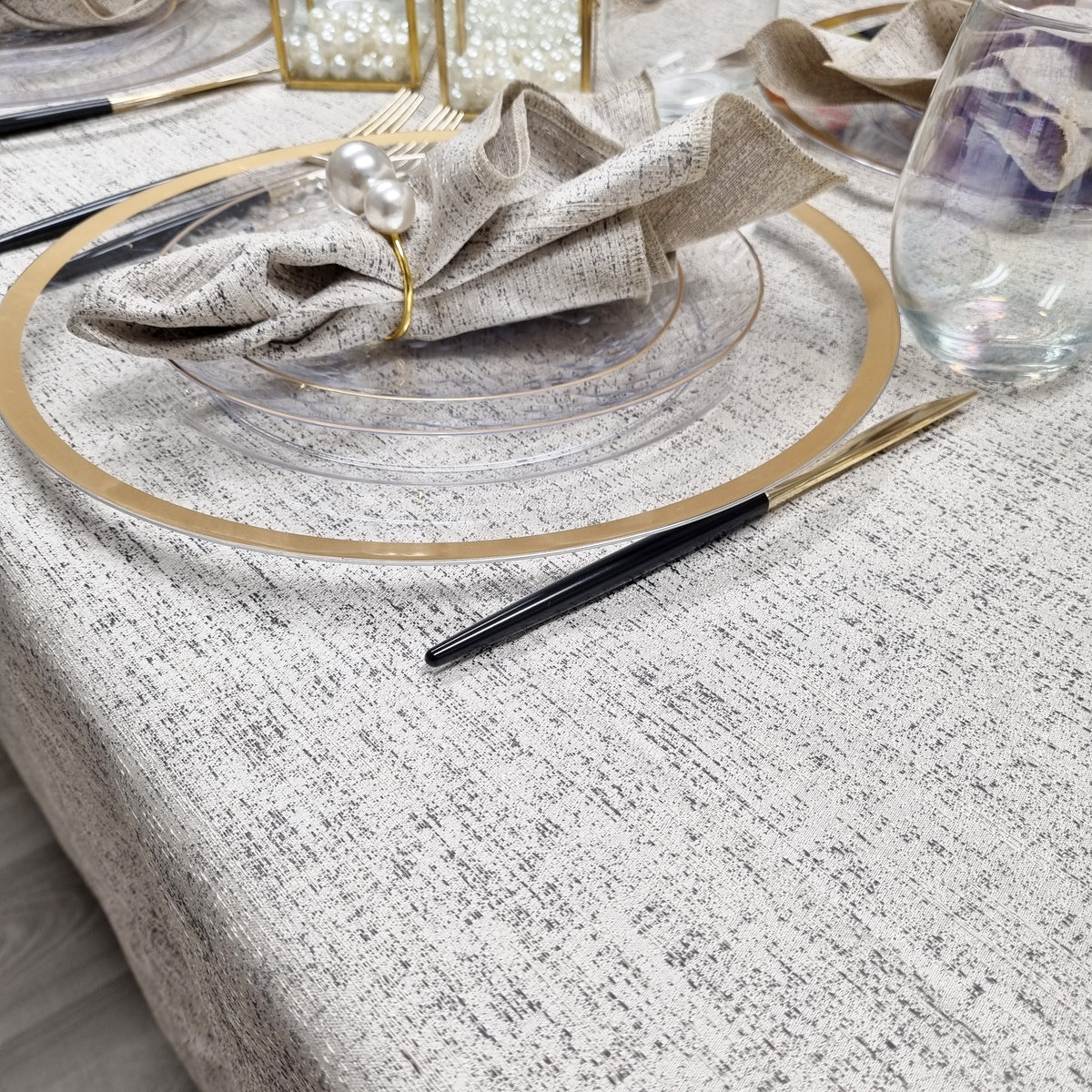 Spill Proof Cream Steel Tablecloth