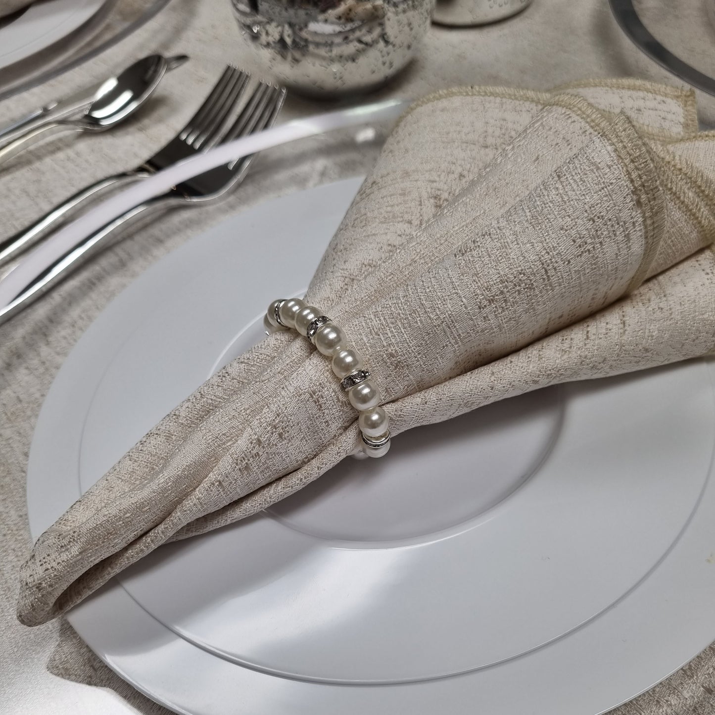 Double Pearl & Rhinestones Napkin Rings - Set Of 6