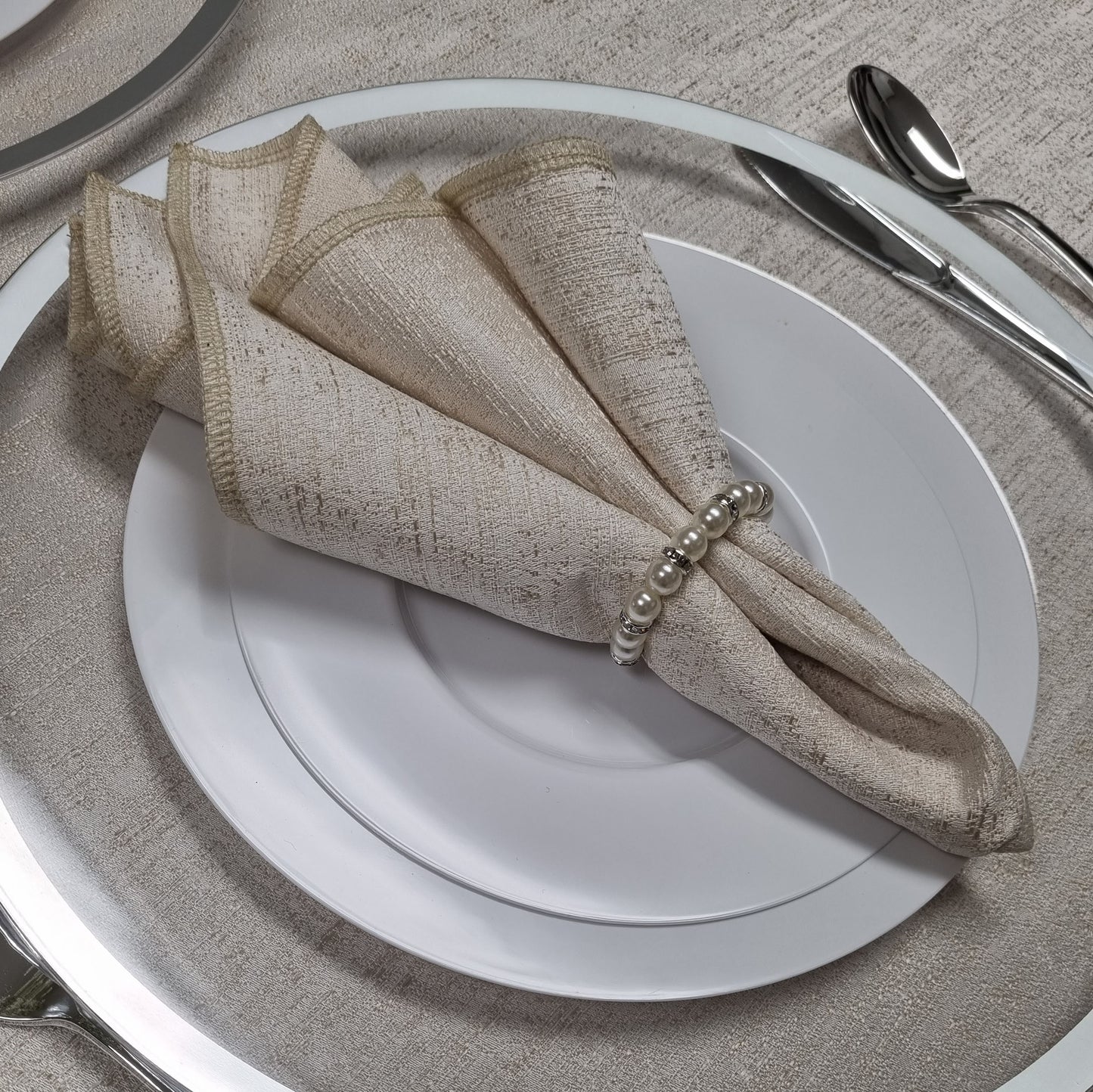 Double Pearl & Rhinestones Napkin Rings - Set Of 6