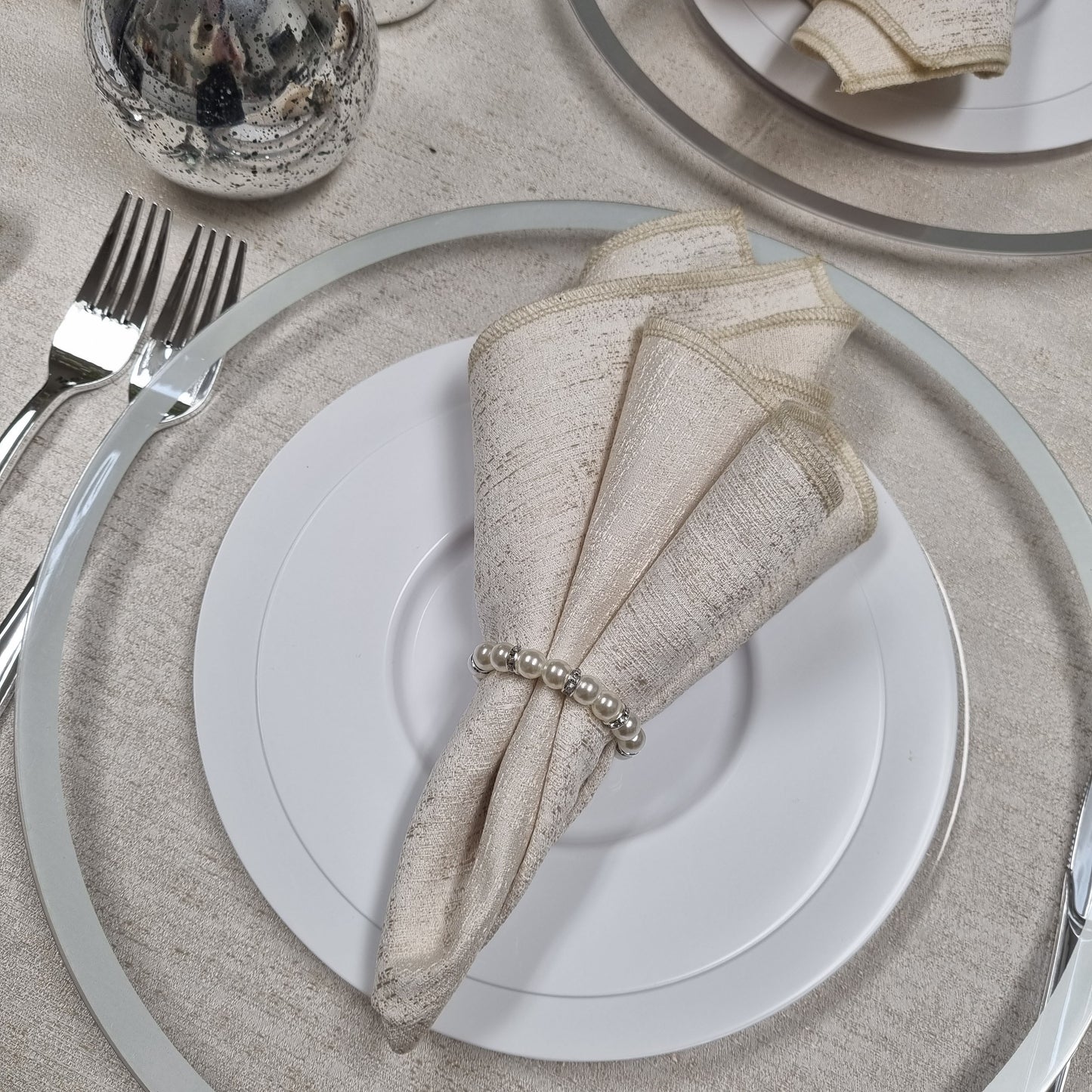Double Pearl & Rhinestones Napkin Rings - Set Of 6
