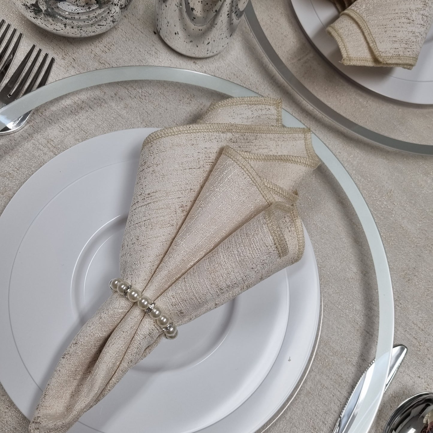 Double Pearl & Rhinestones Napkin Rings - Set Of 6