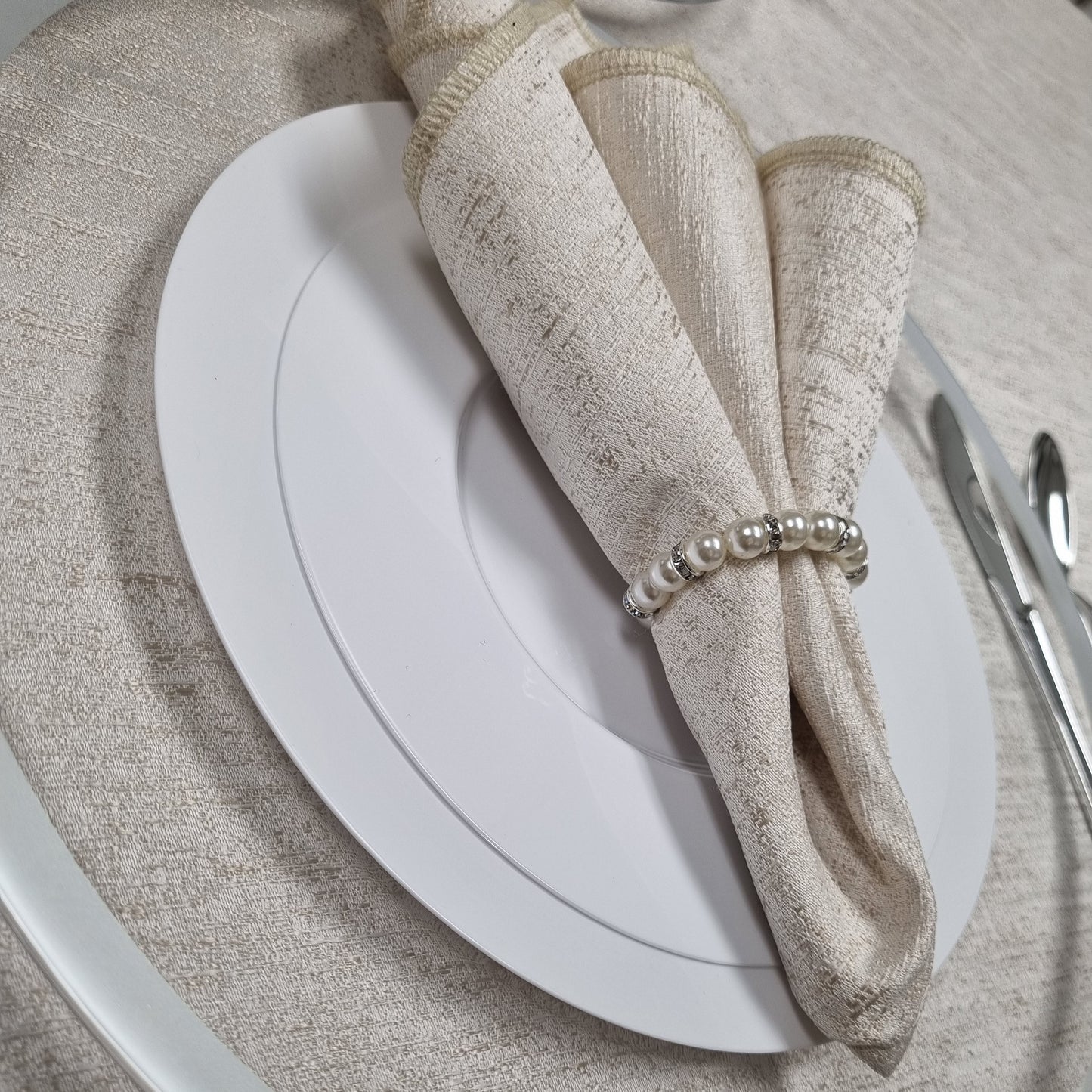 Double Pearl & Rhinestones Napkin Rings - Set Of 6