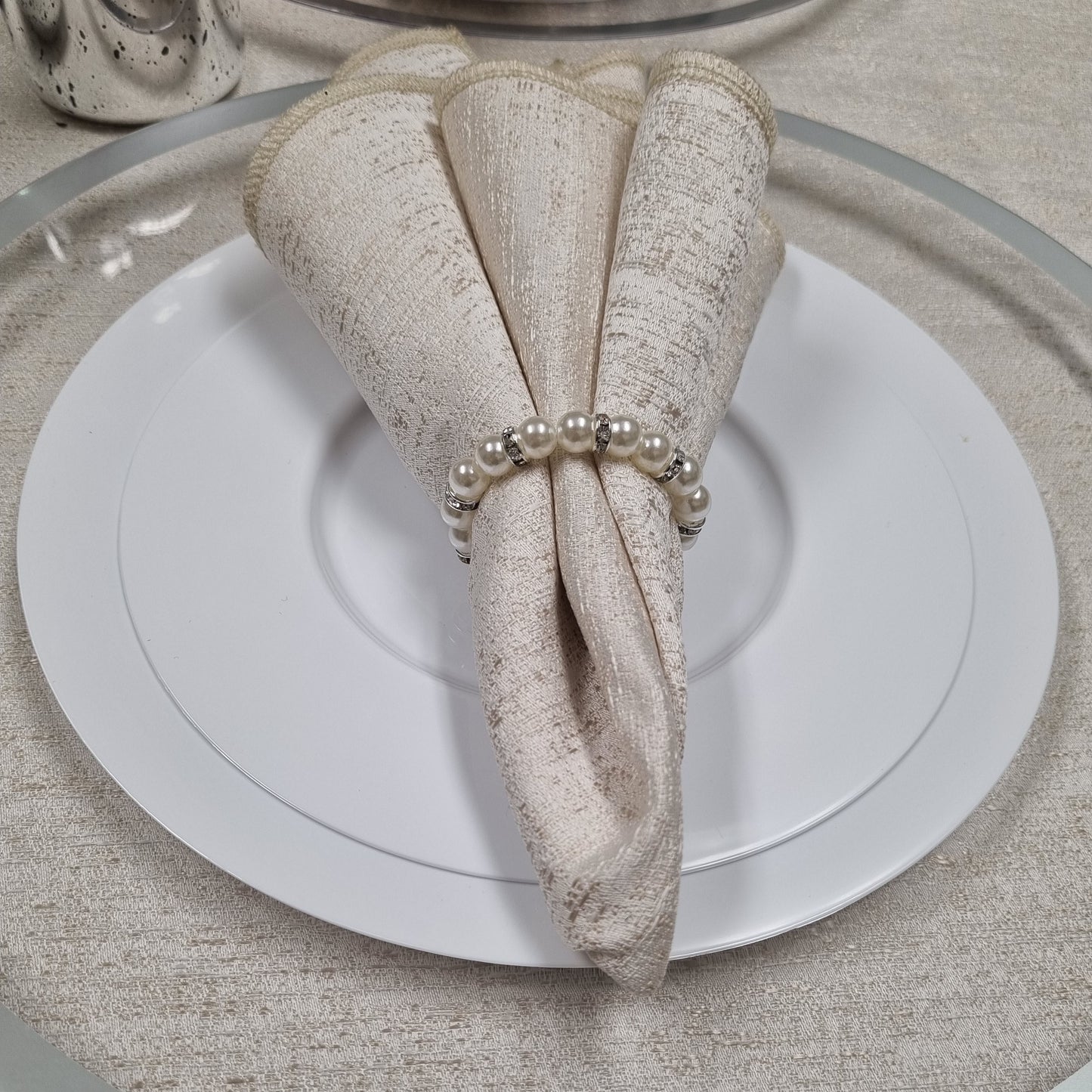 Double Pearl & Rhinestones Napkin Rings - Set Of 6