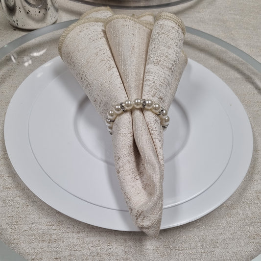 Double Pearl & Rhinestones Napkin Rings - Set Of 6