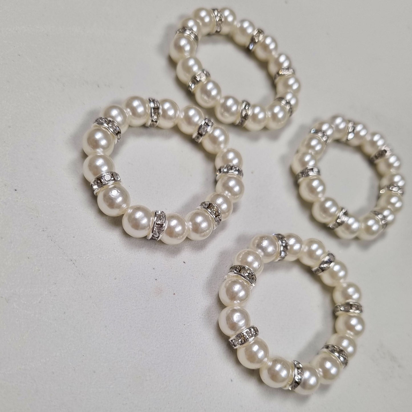 Double Pearl & Rhinestones Napkin Rings - Set Of 6