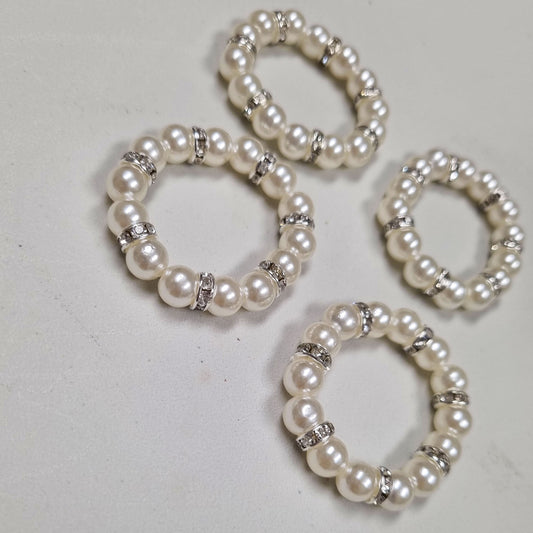 Double Pearl & Rhinestones Napkin Rings - Set Of 6
