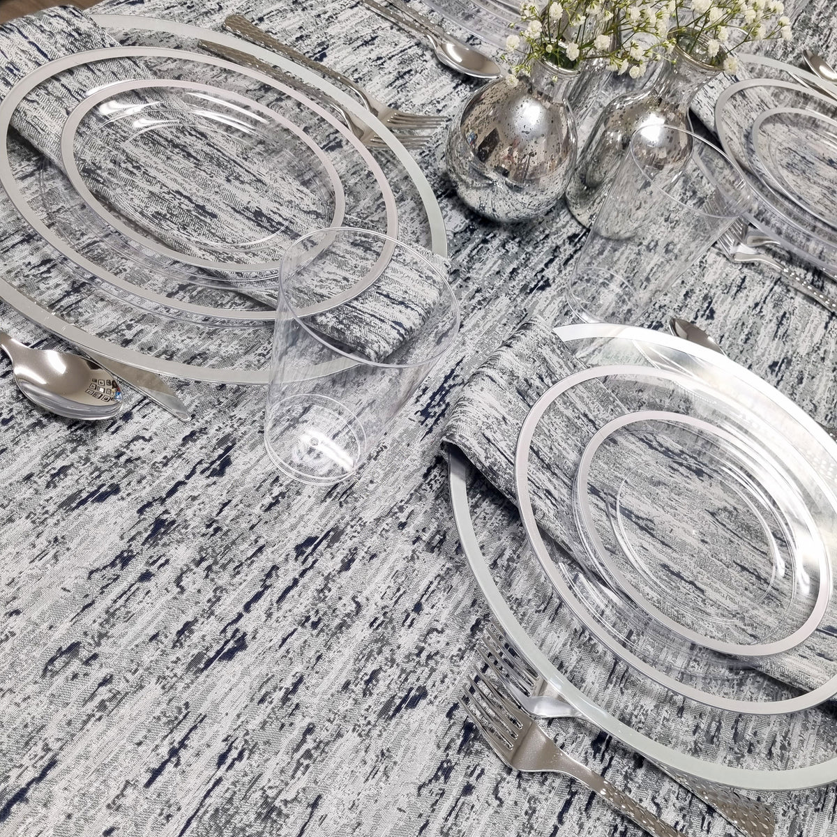 Double Sided Metallic Navy/Silver Tablecloth