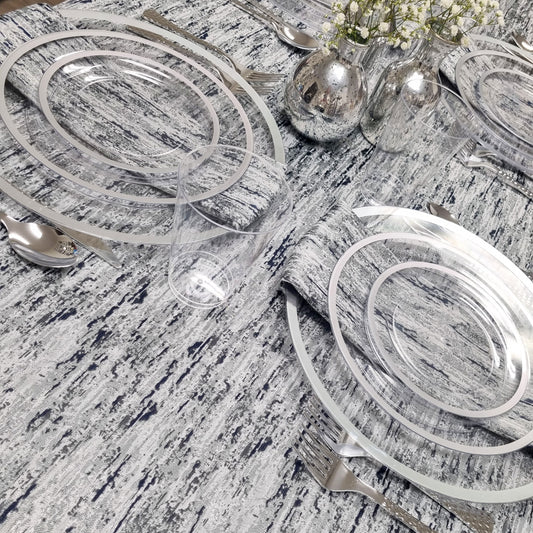 Double Sided Metallic Navy/Silver Tablecloth