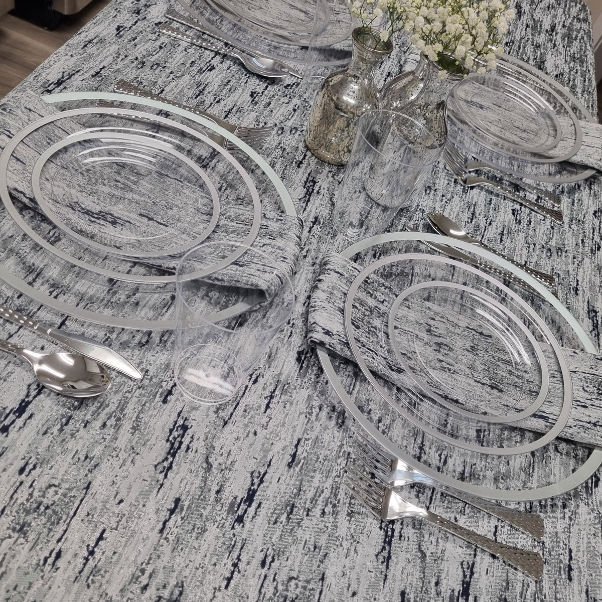 Double Sided Metallic Navy/Silver Tablecloth