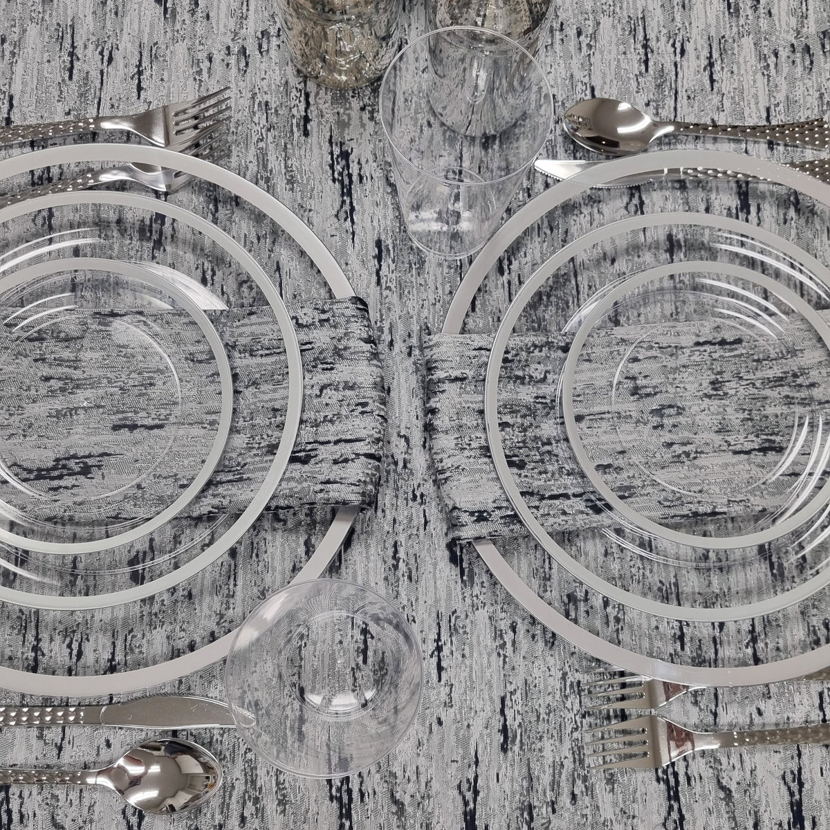 Double Sided Metallic Navy/Silver Tablecloth