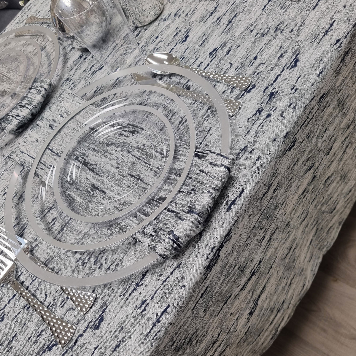 Double Sided Metallic Navy/Silver Tablecloth