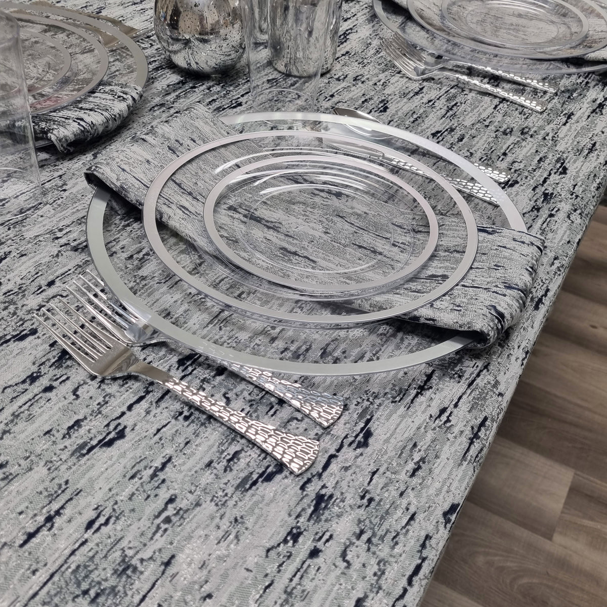 Double Sided Metallic Navy/Silver Tablecloth