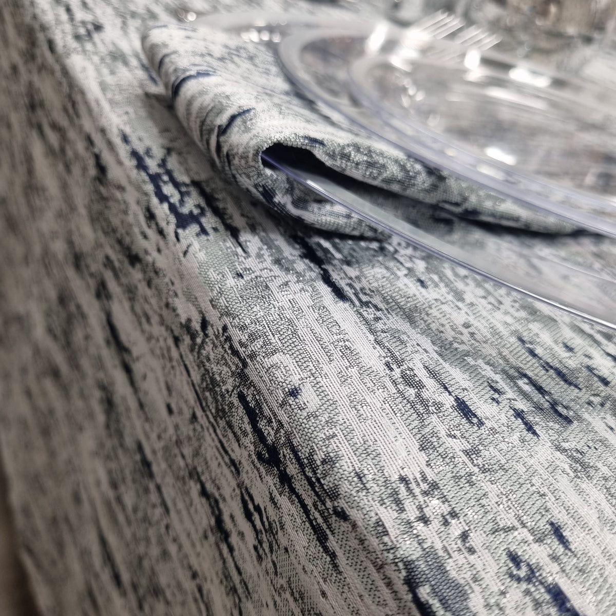 Double Sided Metallic Navy/Silver Tablecloth