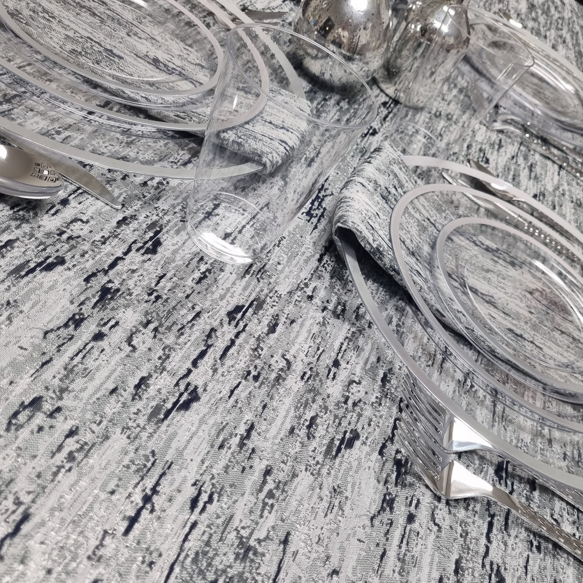 Double Sided Metallic Navy/Silver Tablecloth