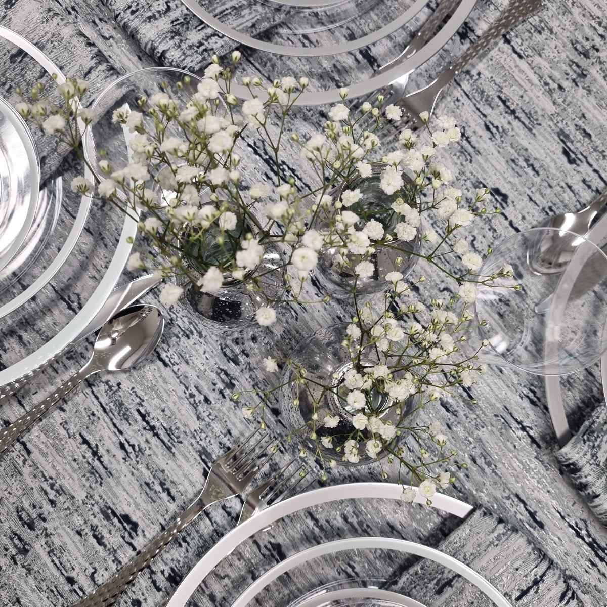 Double Sided Metallic Navy/Silver Tablecloth