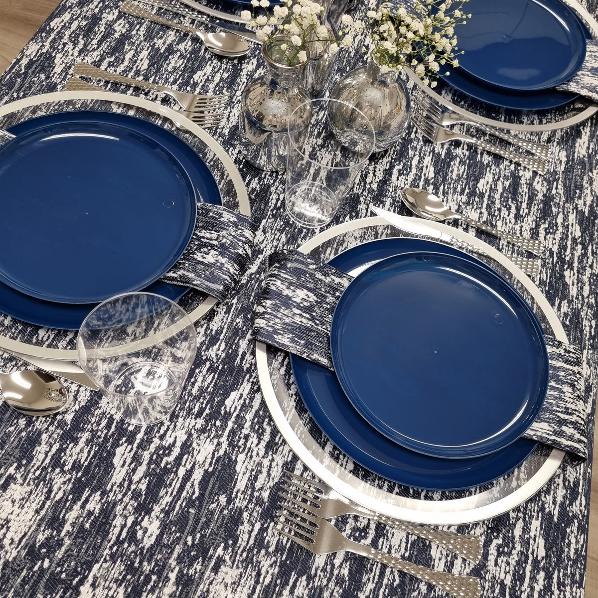 Double Sided Metallic Navy/Silver Tablecloth