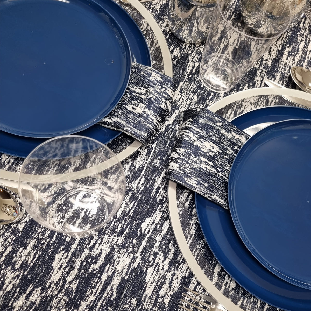 Double Sided Metallic Navy/Silver Tablecloth