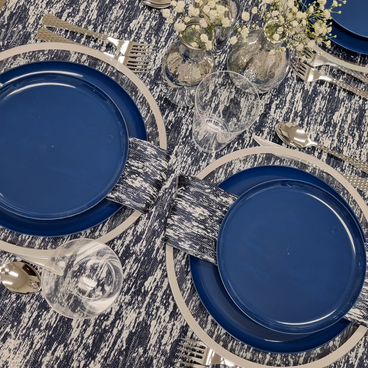 Double Sided Metallic Navy/Silver Tablecloth