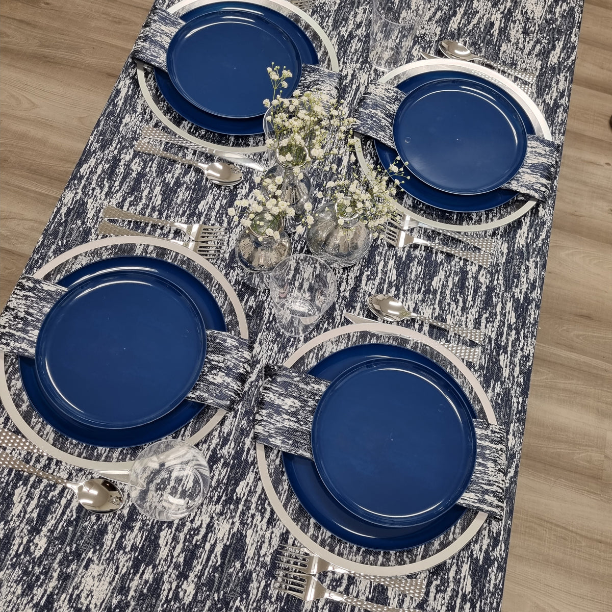Double Sided Metallic Navy/Silver Tablecloth