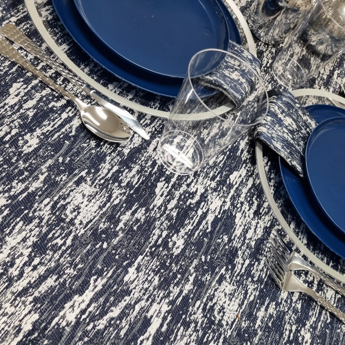 Double Sided Metallic Navy/Silver Tablecloth