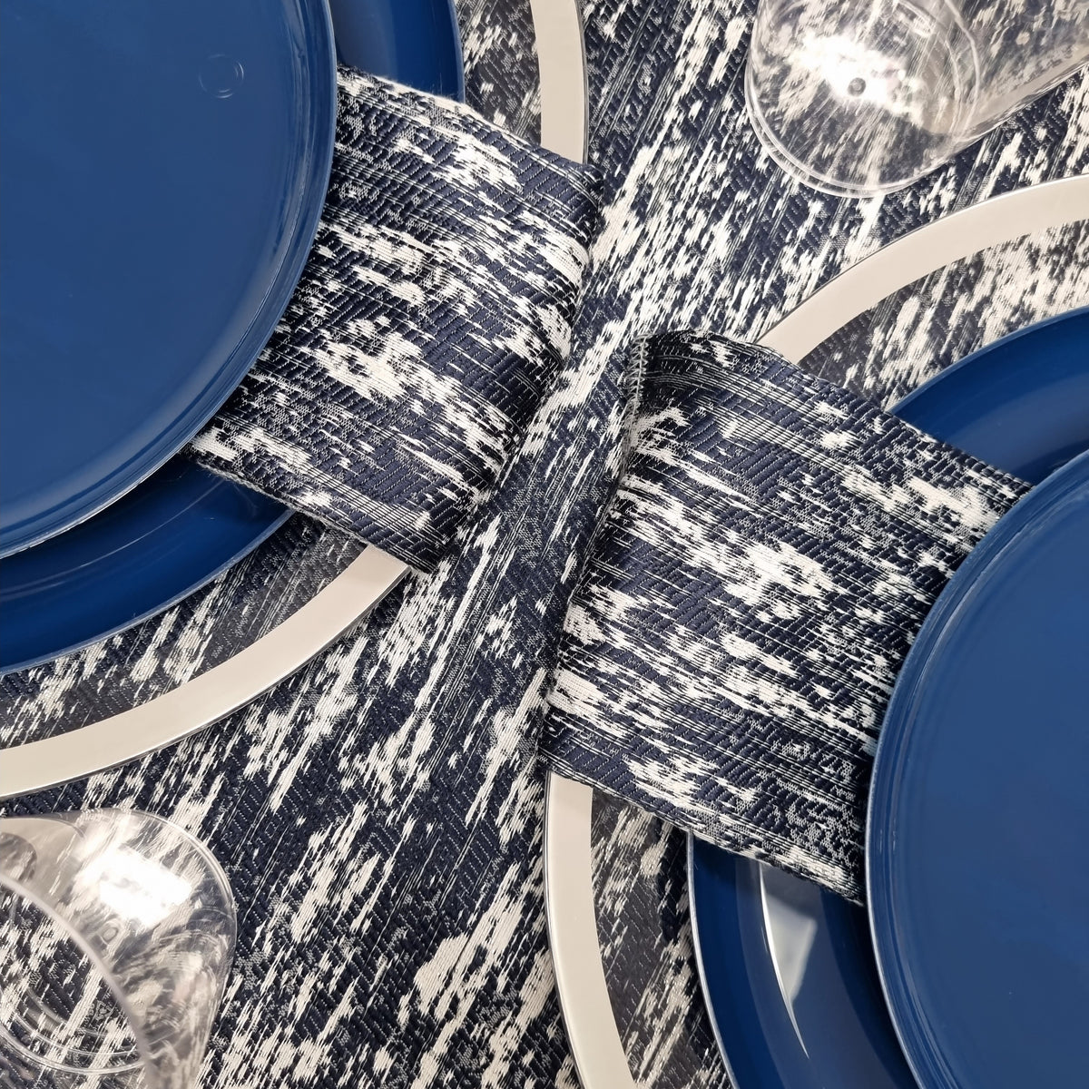 Double Sided Metallic Navy/Silver Tablecloth