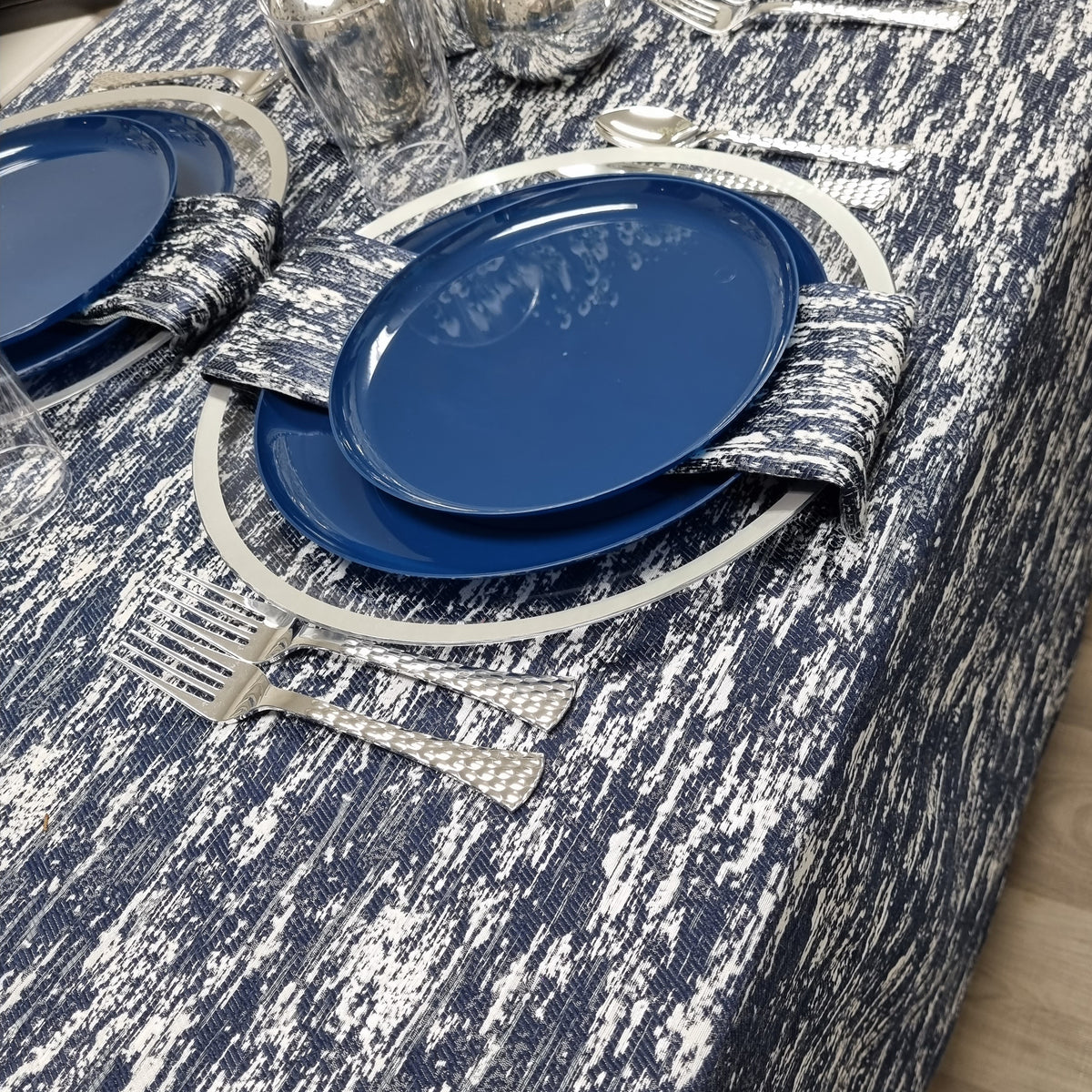 Double Sided Metallic Navy/Silver Tablecloth