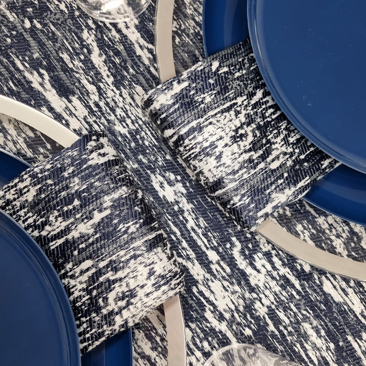 Double Sided Metallic Navy/Silver Tablecloth