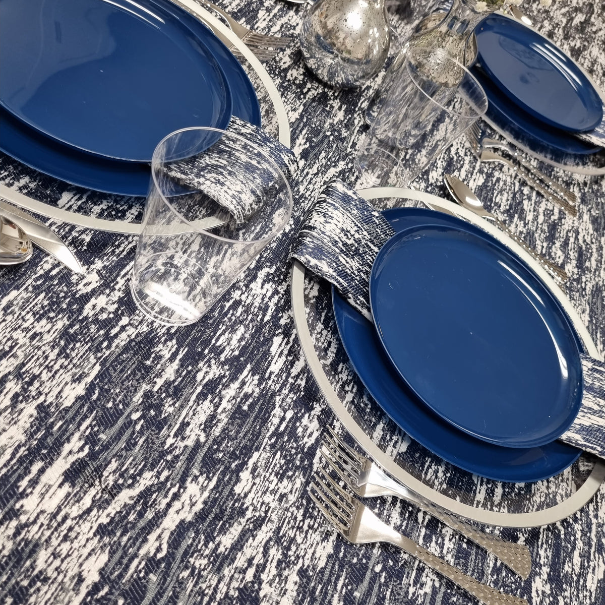 Double Sided Metallic Navy/Silver Tablecloth