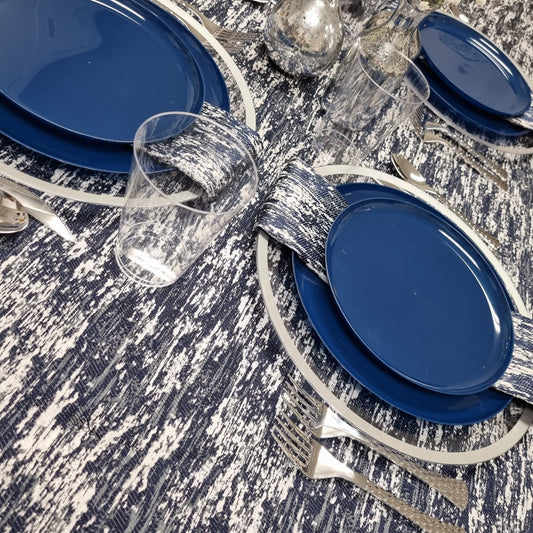 Double Sided Metallic Navy/Silver Tablecloth