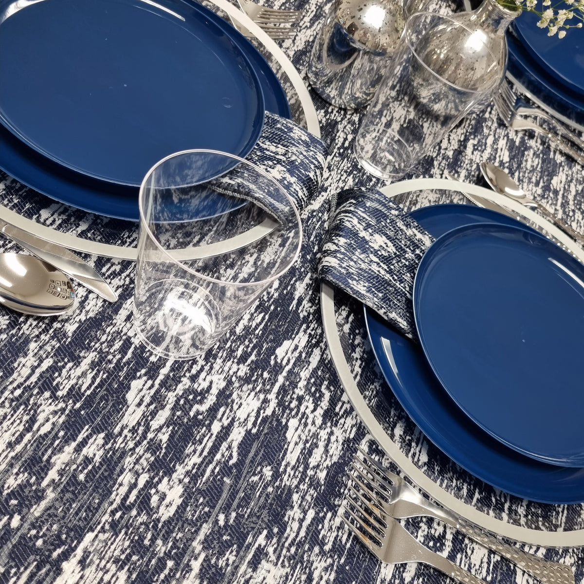 Double Sided Metallic Navy/Silver Tablecloth