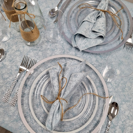 Light Blue Shimmer Metallic Tablecloth