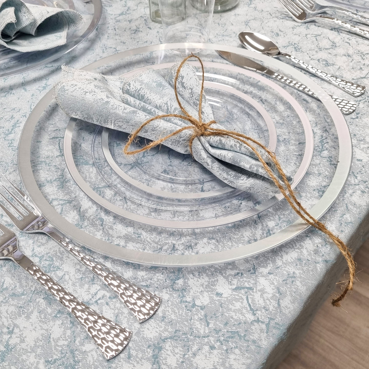Light Blue Shimmer Metallic Tablecloth