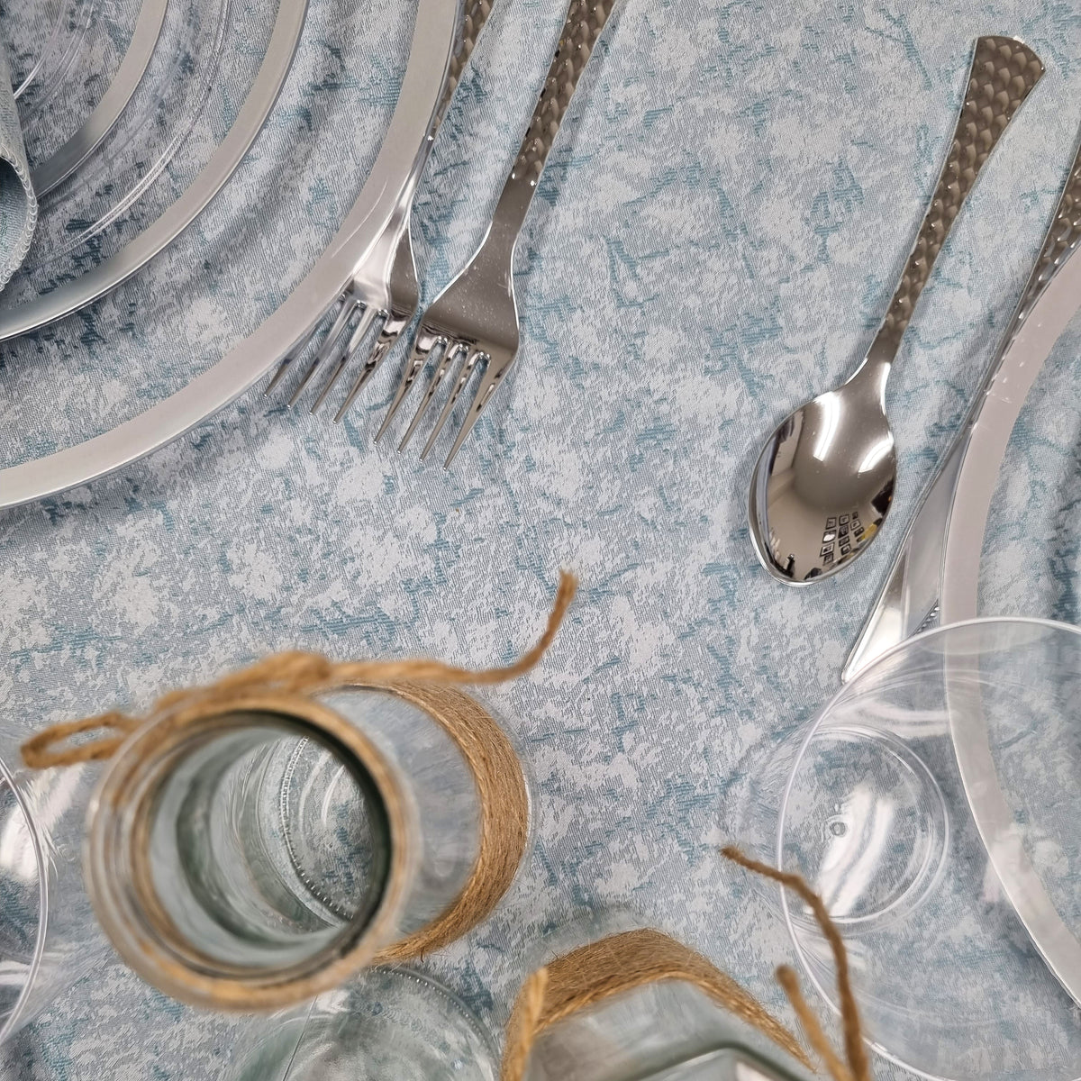 Light Blue Shimmer Metallic Tablecloth
