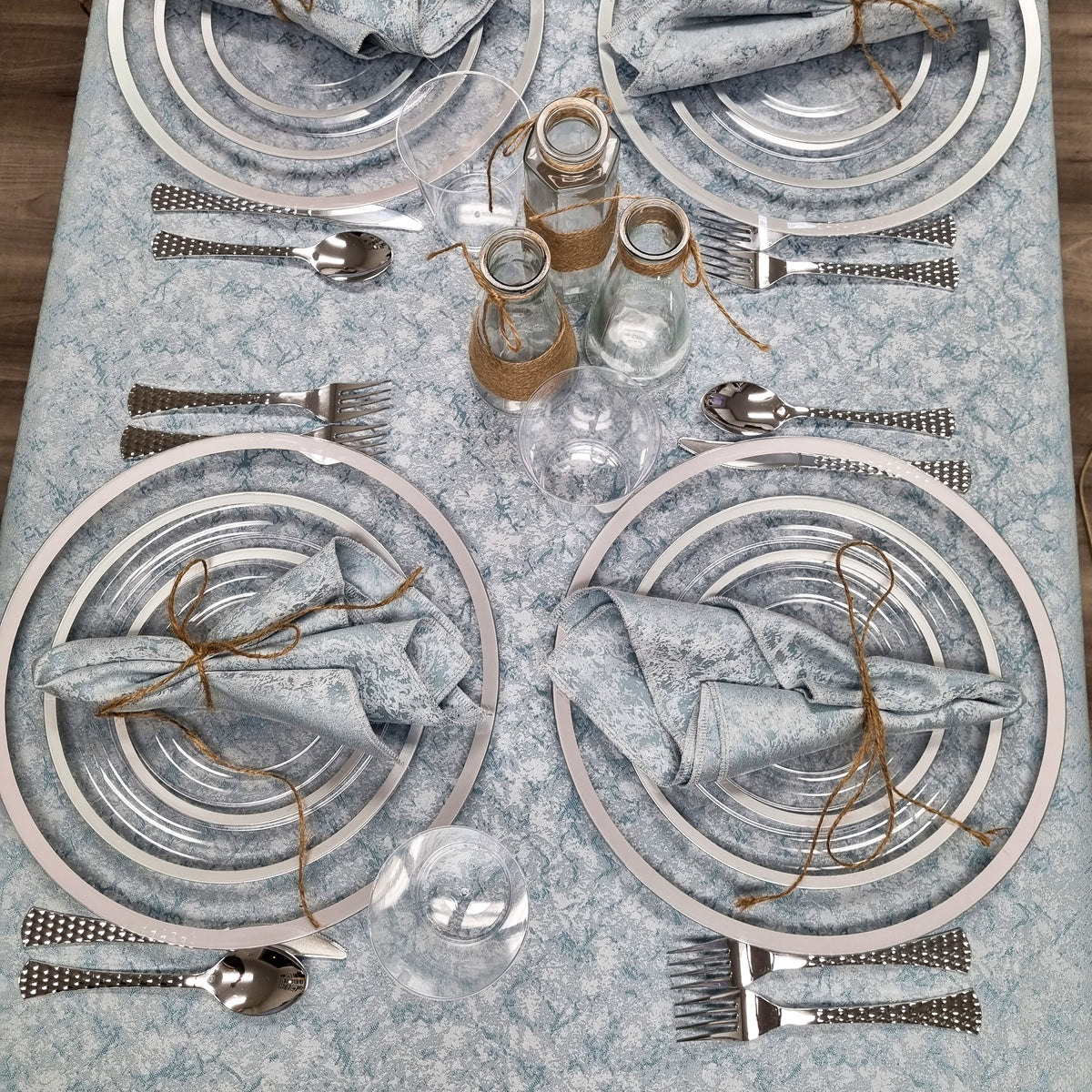 Light Blue Shimmer Metallic Tablecloth