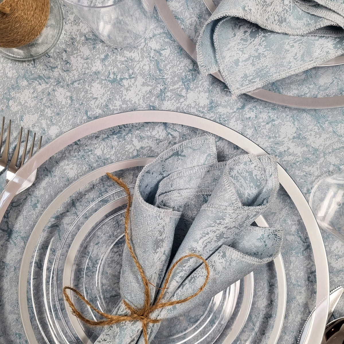 Light Blue Shimmer Metallic Tablecloth
