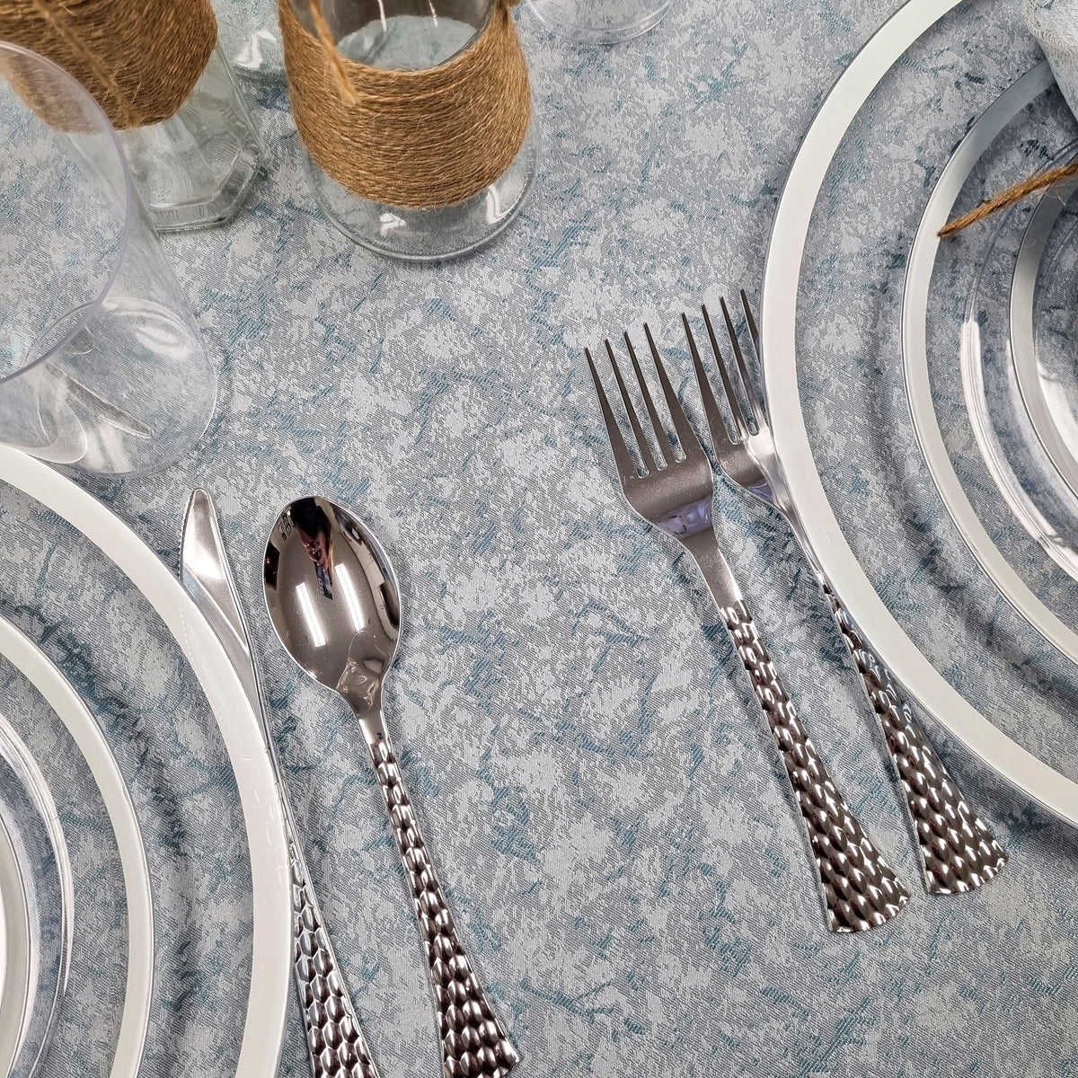 Light Blue Shimmer Metallic Tablecloth