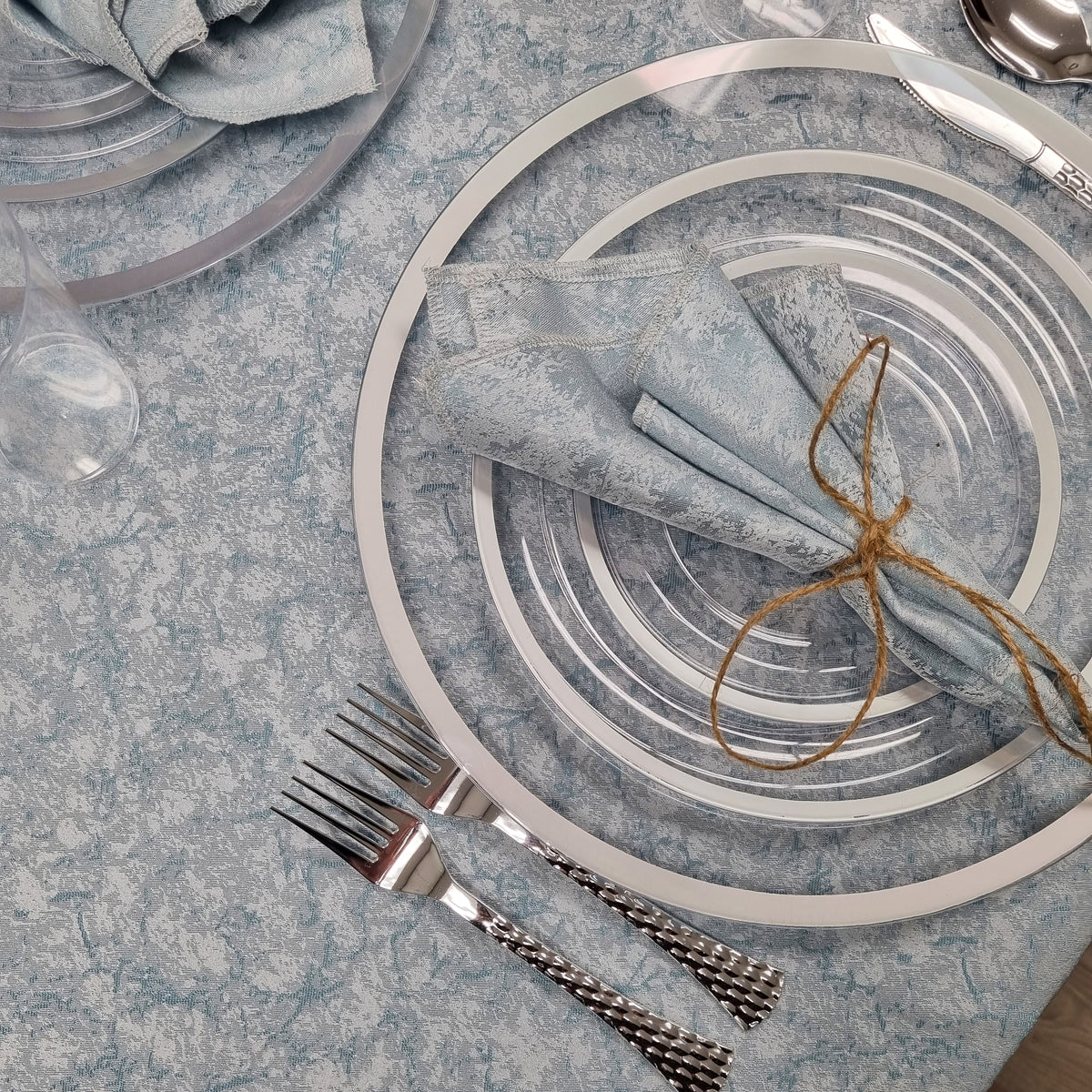 Light Blue Shimmer Metallic Tablecloth
